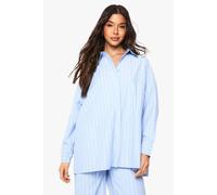 boohoo Women's Stripe Drop Shoulder Oversized Shirt in Blue | Size: 10