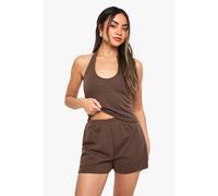 boohoo Women's Stripe Elastic Waistband Shorts in Chocolate | Size: 6