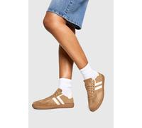 boohoo Women's Stripe Gum Sole Trainers Shoe in Beige | Size: 3