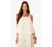 boohoo Women's Stripe Linen Look Smock Cami in Ecru | Size: 12