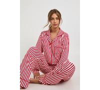 boohoo Women's Stripe Long Sleeve Shirt & Trouser 3 Piece Pyjama Set in Red | Size: 16