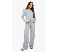 boohoo Women's Stripe Minimal Waistband Straight Leg Trouser in Grey | Size: 8