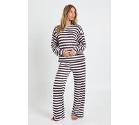 boohoo Women's Stripe Oversized Long Sleeve Top & Wide Leg Trousers Pyjama Set in Chocolate | Size: 16
