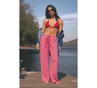 boohoo Women's Stripe Ribbed Wide Leg Trouser in Red | Size: 8