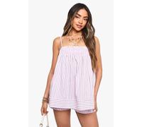 boohoo Women's Stripe Seersucker Shirred Smock Top in Pink | Size: 6