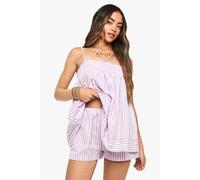 boohoo Women's Stripe Seersucker Shorts in Pink | Size: 6