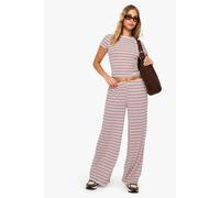 boohoo Women's Stripe Tie Waist Wide Leg Trouser in Red | Size: 14
