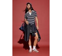 boohoo Women's Stripe Towelling Rugby Polo Dress in Navy | Size: 12