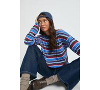 boohoo Women's Striped Cotton Long Sleeve Pocket Detail Top in Burgundy | Size: 10