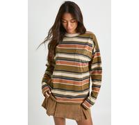 boohoo Women's Striped Cotton Long Sleeve Pocket Detail Top in Khaki | Size: 8