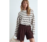 boohoo Women's Striped Cotton Pocket Front Long Sleeve Top in Lemon | Size: 14