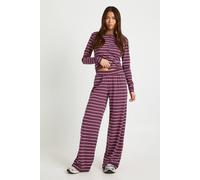 boohoo Women's Striped Elastic Waistband Wide Leg Trouser in Burgundy | Size: 16