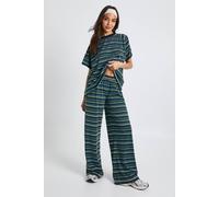 boohoo Women's Striped Elastic Waistband Wide Leg Trouser in Green | Size: 6