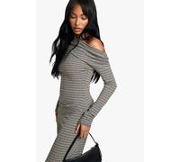 boohoo Women's Striped Jersey Slouchy Off-Shoulder Top in Black/White | Size: 8