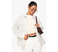 boohoo Women's Striped Peached Utility Oversized Shirt in Stone | Size: 6