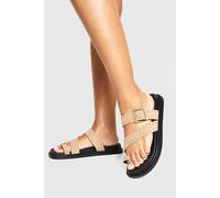 boohoo Women's Studded Buckle Sandals in Taupe | Size: 6