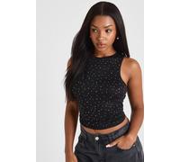 boohoo Women's Studded Ribbed Racer Vest in Black | Size: 12