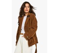 boohoo Women's Suede Look Short Belted Trench Coat in Brown | Size: 10