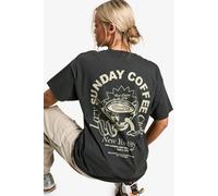 boohoo Women's Sunday Coffee Club Oversized Printed T-Shirt in Charcoal | Size: XS