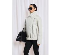 boohoo Women's Super Oversized Belted Biker Jacket in Stone | Size: 10