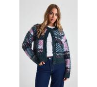 boohoo Women's Super Soft Brushed Knit Check Boxy Fit Cardigan in Green | Size: Large