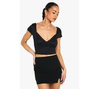 boohoo Women's Super Soft Cap Sleeve Plunge Front Top in Black | Size: 10