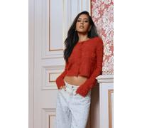 boohoo Women's Super Soft Eyelash Knit High Neck Cardigan in Red | Size: Small