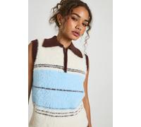 boohoo Women's Super Soft Knitted Contrast Stripe Collared Knitted Vest | Size: Large