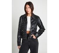 boohoo Women's Super Soft Premium Faux Leather Diamante Jacket in Black | Size: 10