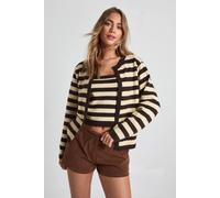 boohoo Women's Super Soft Striped Knitted Boxy Fit Cardigan & Knitted Crop Top 2 Piece Set in Chocolate | Size: XS
