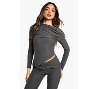 boohoo Women's Supersoft Gathered Shoulder Asym Top in Charcoal | Size: 10