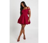 boohoo Women's Sweetheart Neck Foldover Puff Ball Mini Dress in Burgundy | Size: 8