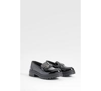 boohoo Women's T Bar Chunky Patent Loafers in Black | Size: 8