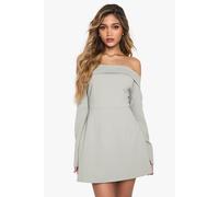 boohoo Women's Tailored Bardot Structured Skater Mini Dress in Sage | Size: 8