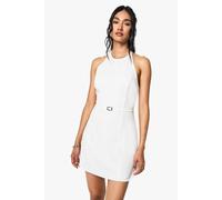 boohoo Women's Tailored Buckle Detail Halterneck Mini Dress in White | Size: 14