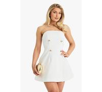 boohoo Women's Tailored Button Detail Structured Mini Dress in White | Size: 12