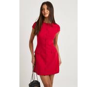 boohoo Women's Tailored Cap Sleeve Button Through Mini Shift Dress in Red | Size: 16