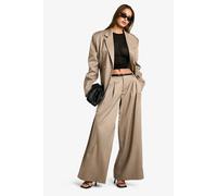 boohoo Women's Tailored Extreme Wide Leg Trousers in Mushroom | Size: 8