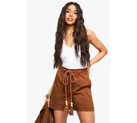 boohoo Women's Tailored Linen Look Belted Shorts in Rust | Size: 8