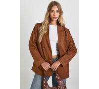 boohoo Women's Tailored Linen Look Double Breasted Blazer in Rust | Size: 8
