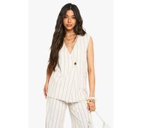 boohoo Women's Tailored Linen Look Longline Waistcoat in Stone | Size: 12