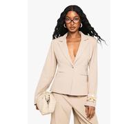 boohoo Women's Tailored Linen Look Single Breast Blazer in Stone | Size: 12
