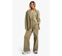 boohoo Women's Tailored Nylon Straight Leg Trouser in Olive | Size: 16