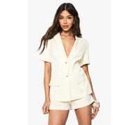 boohoo Women's Tailored Short Sleeve Structured Playsuit in Cream | Size: 12