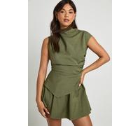 boohoo Women's Tailored Slash Neck Cap Sleeve Mini Dress in Khaki | Size: 10