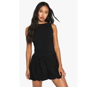 Boohoo Tailored Slash Neck Puff Ball Mini Dress In Black black 12