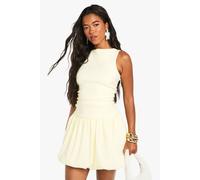 boohoo Women's Tailored Slash Neck Puff Ball Mini Dress in Lemon | Size: 12