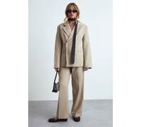 boohoo Women's Tailored Textured Woven Straight Leg Trouser in Washed Khaki | Size: 16