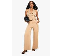 boohoo Women's Tailored Wide Leg Pleat Detail Trouser in Camel | Size: 14
