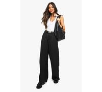 boohoo Women's Tailored Woven Straight Leg Trousers in Black | Size: 8